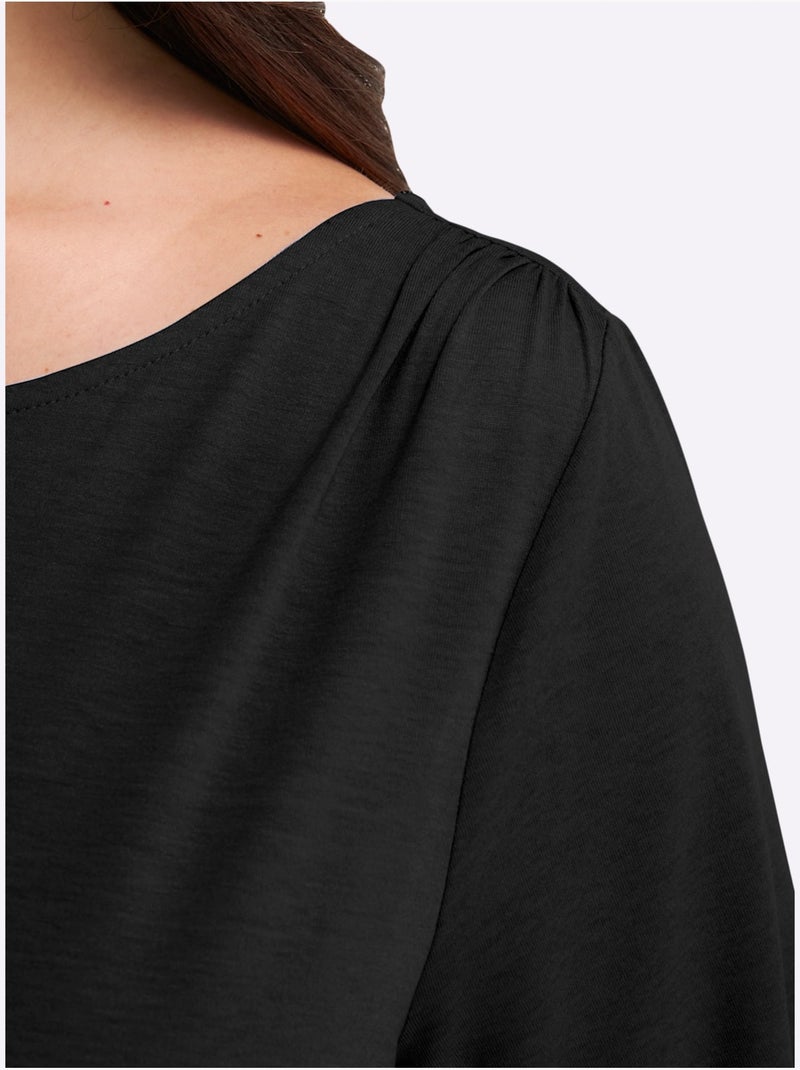 T-shirt Jolies Fronces - Taille Standard - Sheego Noir - Kiabi