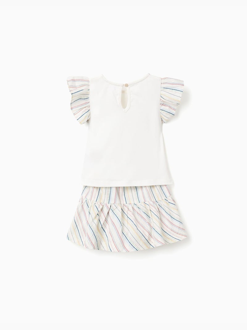 T-shirt + jupe-short en coton à rayures ethniques B&S Blanc - Kiabi