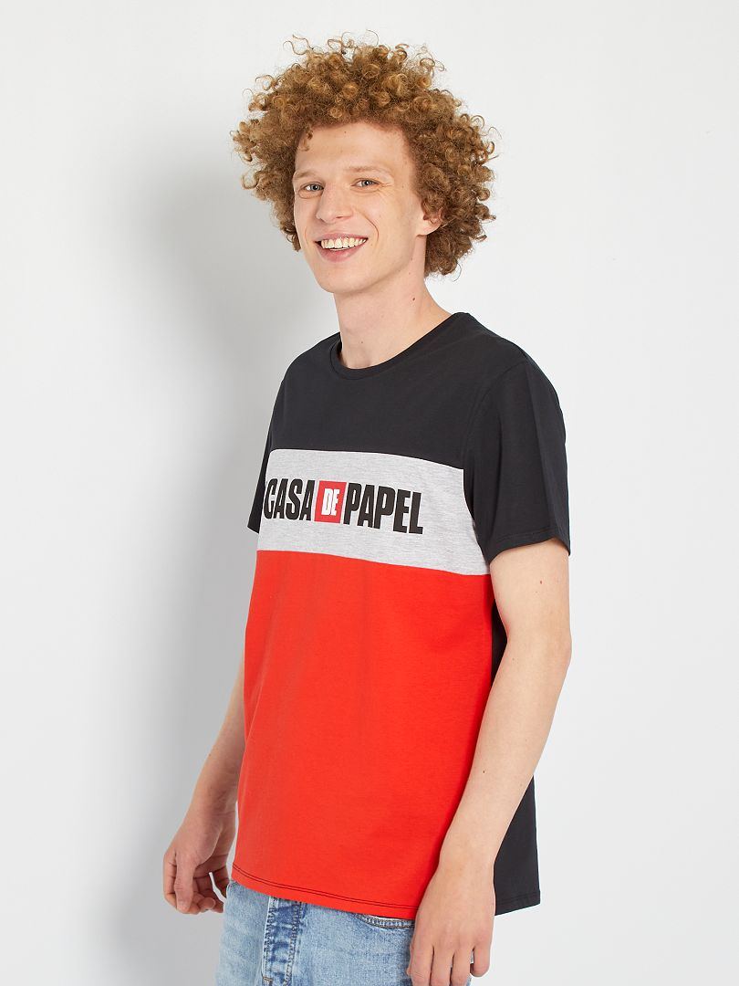 T-shirt 'La Casa de Papel' noir/rouge/gris - Kiabi