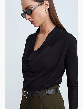 T-shirt laine col bénitier manches longues dilvin