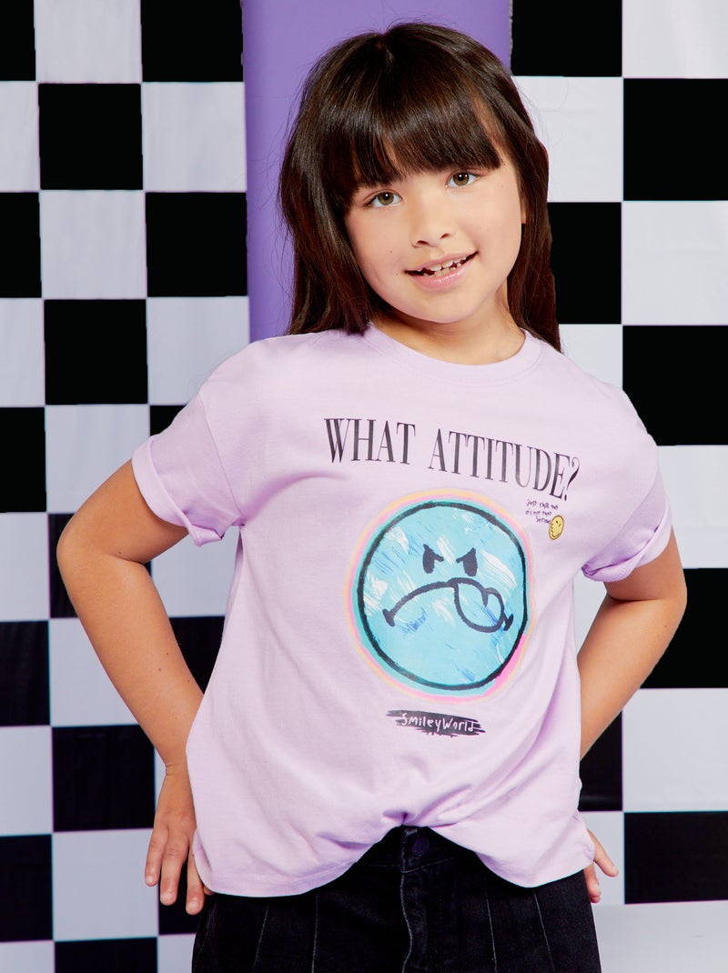 T-shirt large à col rond 'SmileyWorld' Violet - Kiabi