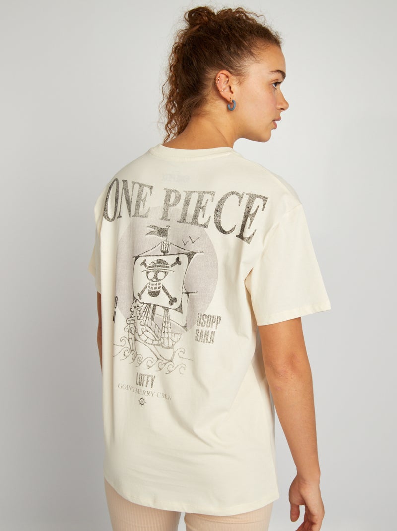 T-shirt large à imprimé délavé 'One piece' Blanc - Kiabi