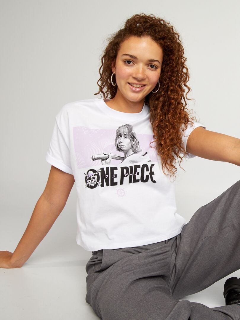 T-shirt large cropped 'One piece' blanc - Kiabi