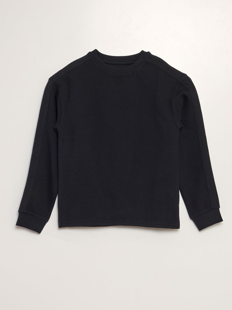 T-shirt large en maille côtelée noir - Kiabi