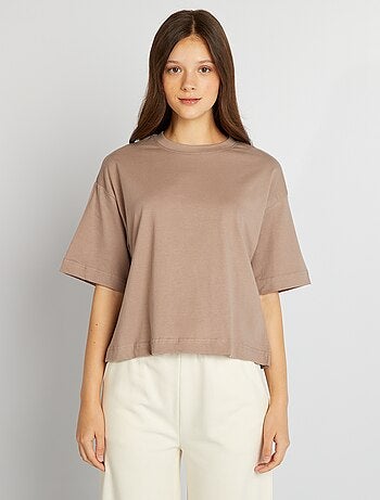 T-shirt Femme Kiabi Taille 34/36 - Couleur Parme, Manches Courtes, Col Rond, En Coton Souple, Occasion Très Bon état