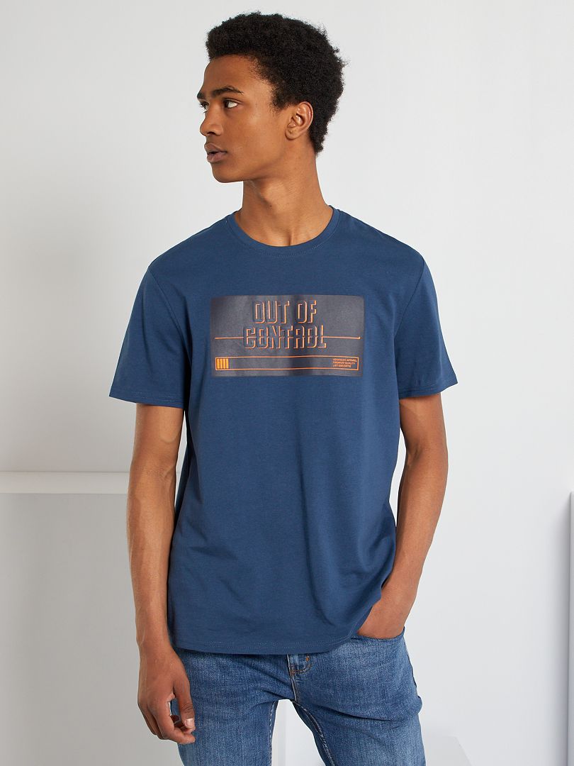 T-shirt lettrage relief bleu - Kiabi