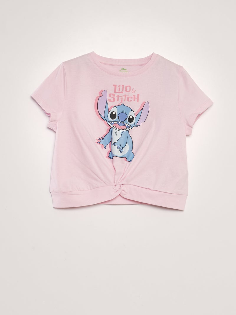T-shirt 'Lilo et Stitch' manches courtes effet noué Rose - Kiabi