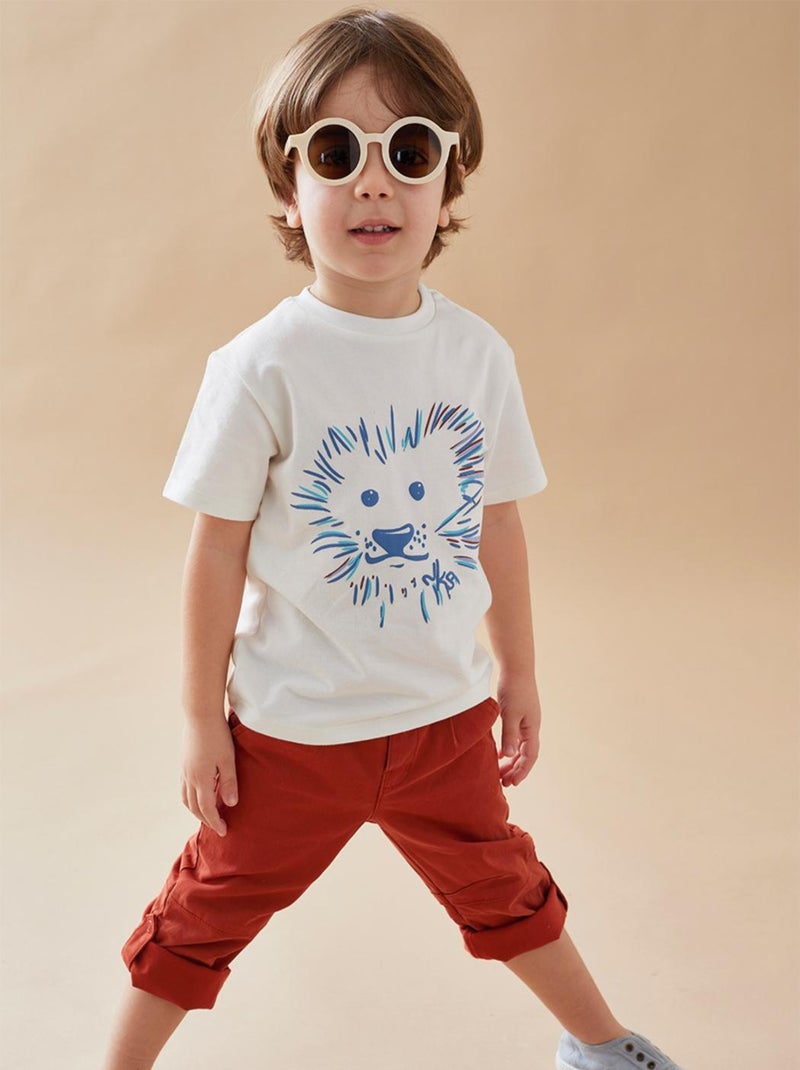 T-shirt lion à manches courtes, écru/bleu - Noukie's Blanc - Kiabi