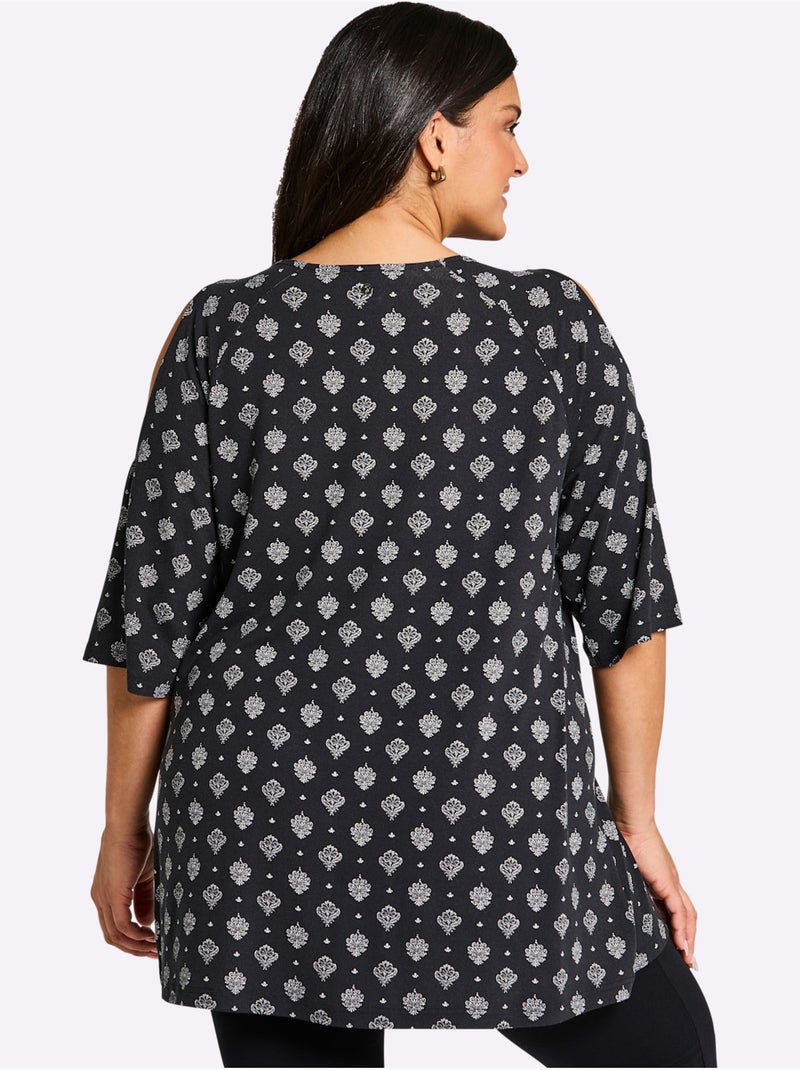 T-shirt Long - Taille Standard - Sheego Noir Ecru - Kiabi