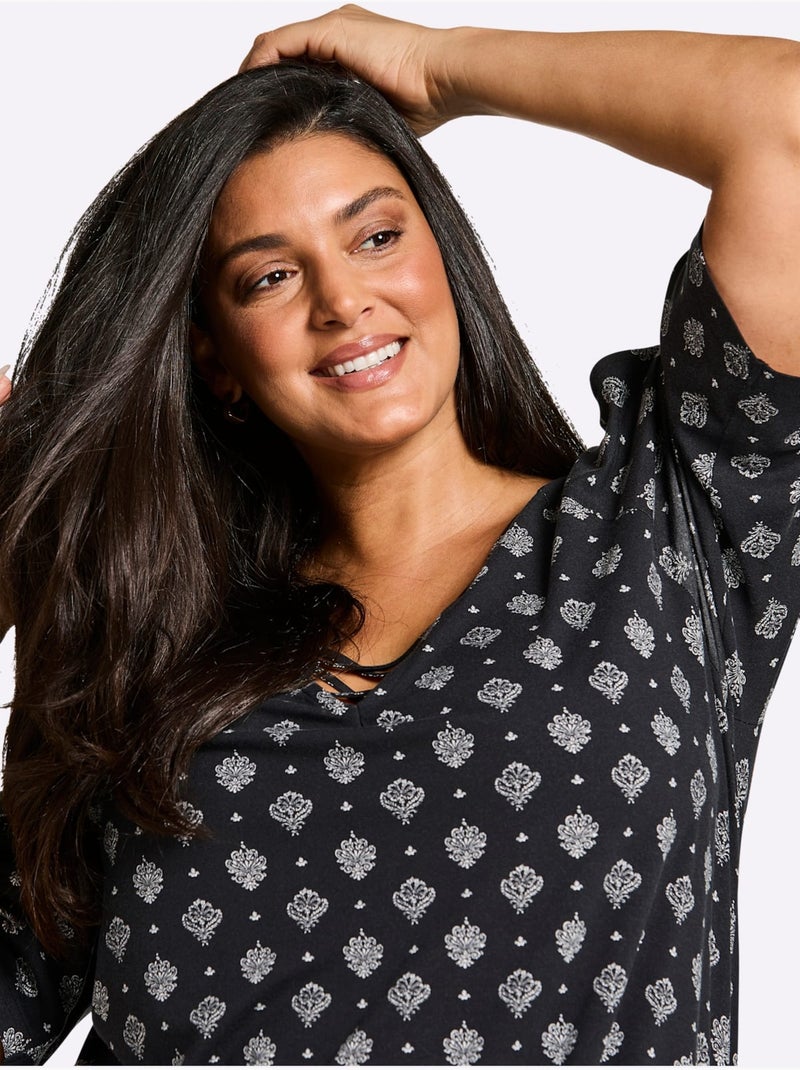 T-shirt Long - Taille Standard - Sheego Noir Ecru - Kiabi