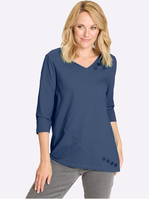 T-shirt long à col en v avec manches 3/4 et boutons - taille standard - moda vilona - Kiabi T-shirt long à col en v avec manches 3/4 et boutons - taille standard - moda vilona - Kiabi
