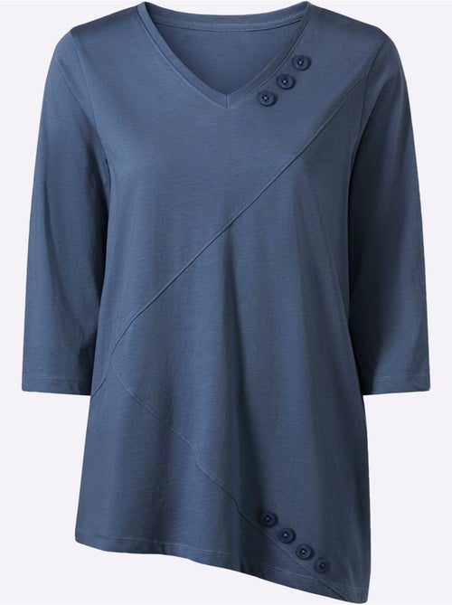 T-shirt long à col en v avec manches 3/4 et boutons - taille standard - moda vilona - Kiabi T-shirt long à col en v avec manches 3/4 et boutons - taille standard - moda vilona - Kiabi