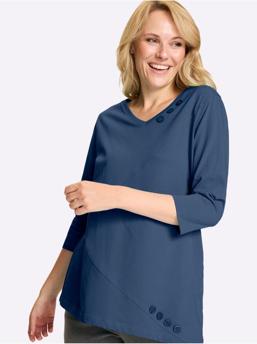T-shirt long à col en v avec manches 3/4 et boutons - taille standard - moda vilona - Kiabi T-shirt long à col en v avec manches 3/4 et boutons - taille standard - moda vilona - Kiabi