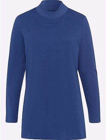 T-shirt long à col montant avec manches longues et fentes latérales - taille standard - moda vilona