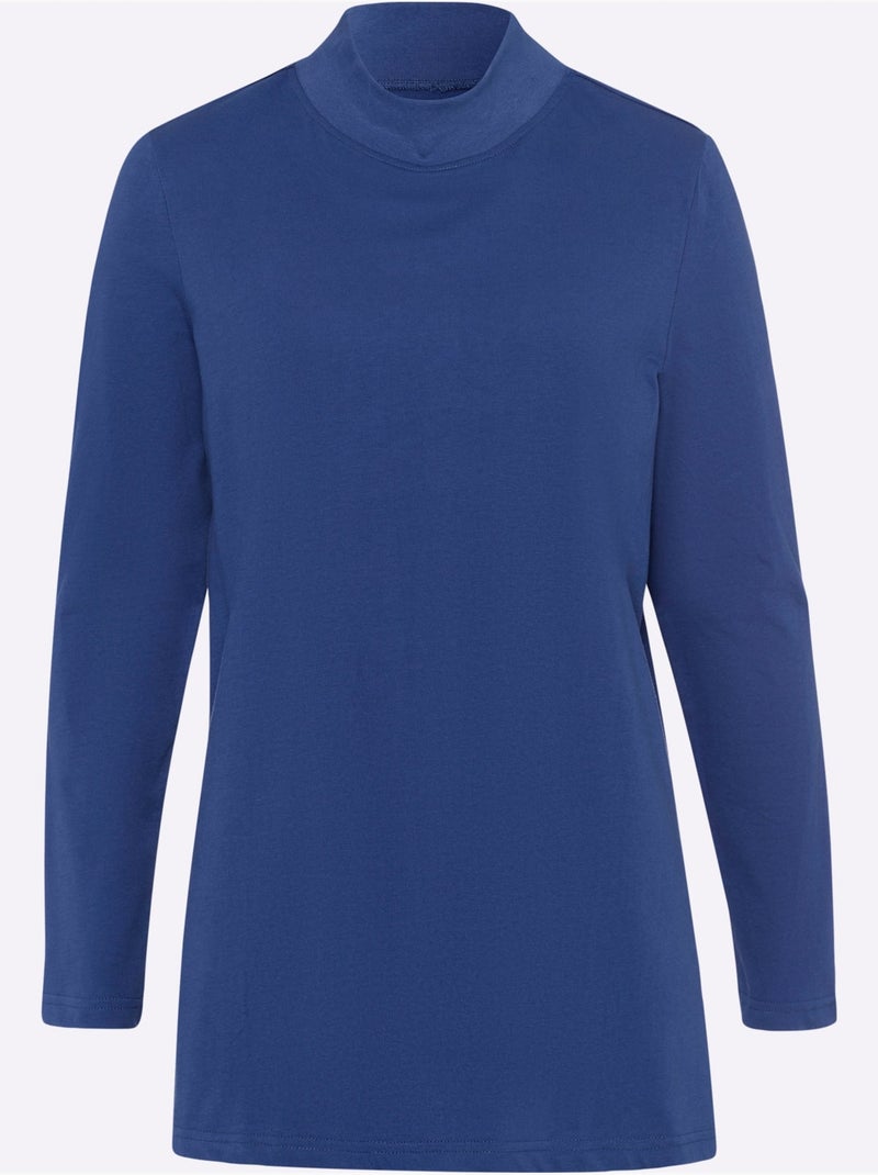 T-shirt long à col montant avec manches longues et fentes latérales - taille standard - moda vilona Bleu roi - Kiabi