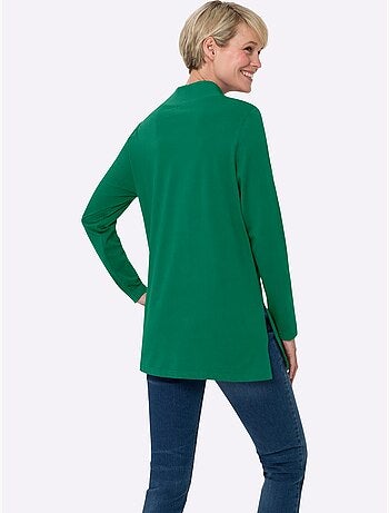 T-shirt long avec col montant et manches longues à fentes latérales - taille standard - moda vilona