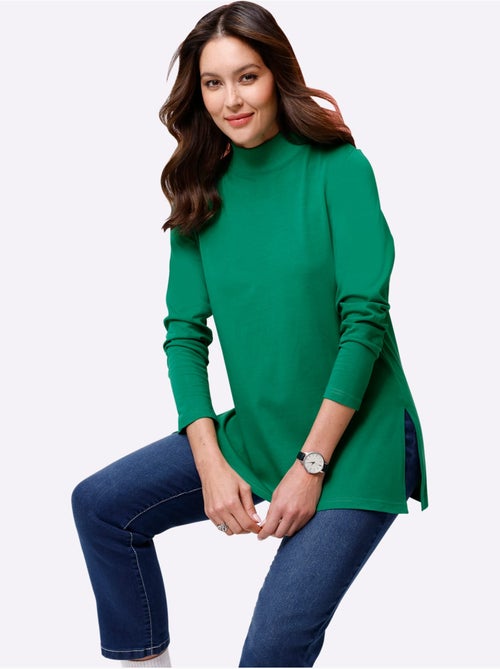 T-shirt long à col montant et manches longues avec fentes latérales - taille standard - moda vilona - Kiabi