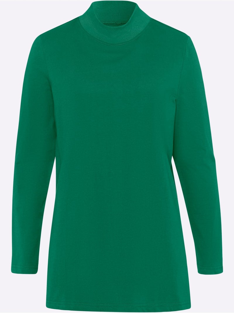 T-shirt long à col montant et manches longues avec fentes latérales - taille standard - moda vilona Vert - Kiabi