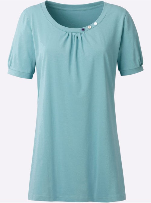 T-shirt long à col rond avec boutons et manches courtes - Taille standard - Moda Vilona - Kiabi T-shirt long à col rond avec boutons et manches courtes - Taille standard - Moda Vilona - Kiabi