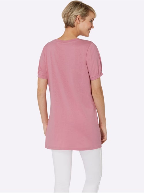 T-shirt long à col rond avec boutons et manches courtes - Taille standard - Moda Vilona - Kiabi