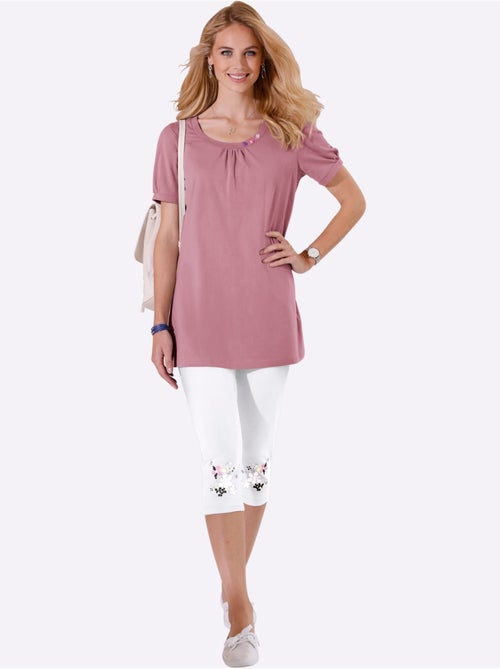 T-shirt long à col rond avec boutons et manches courtes - Taille standard - Moda Vilona - Kiabi