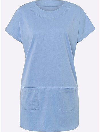 T-shirt long à col rond avec deux poches et fentes latérales - taille standard - moda vilona