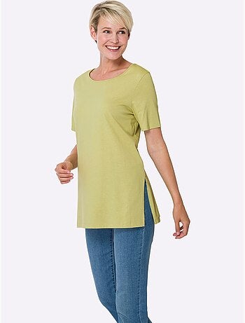 T-shirt long à col rond et manches courtes avec fentes latérales - Taille standard - Moda Vilona