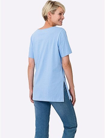 T-shirt long à col rond et manches courtes avec fentes latérales - Taille standard - Moda Vilona