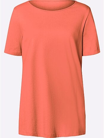 T-shirt long à col rond et manches courtes avec fentes latérales - Taille standard - Moda Vilona