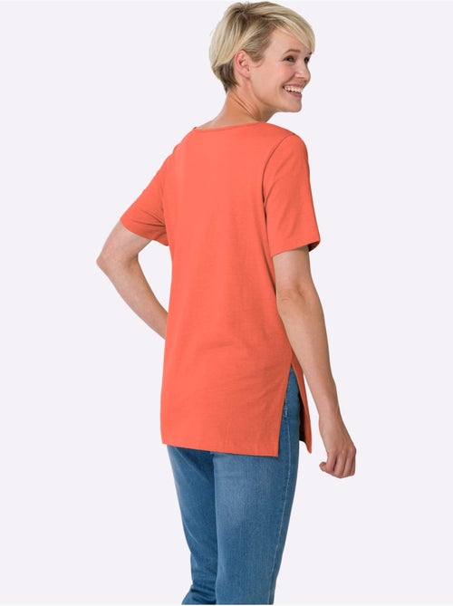 T-shirt long à col rond avec fentes latérales et manches courtes - Taille standard - Moda Vilona - Kiabi