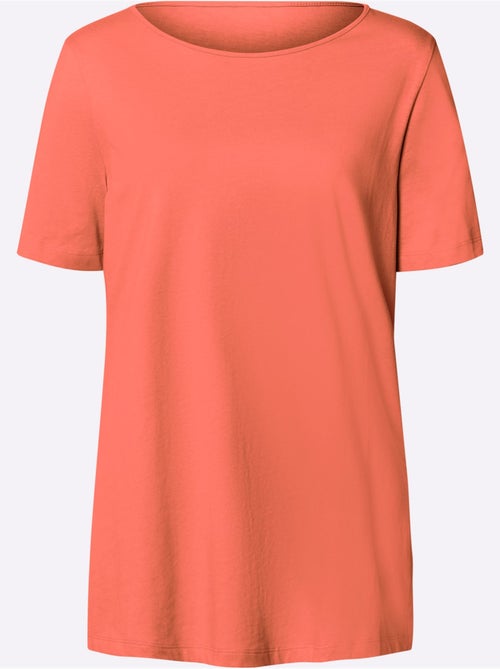T-shirt long à col rond avec fentes latérales et manches courtes - Taille standard - Moda Vilona - Kiabi