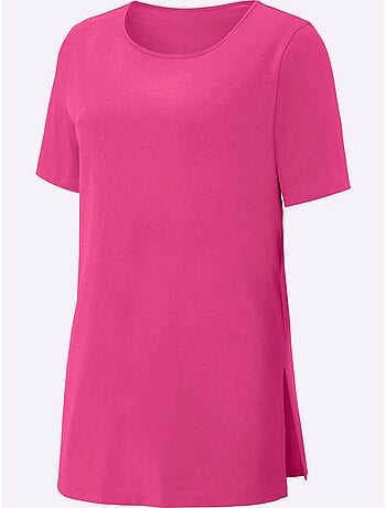T-shirt long à col rond et manches courtes avec fentes latérales - Taille standard - Moda Vilona