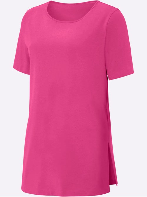 T-shirt long à col rond avec fentes latérales et manches courtes - Taille standard - Moda Vilona - Kiabi