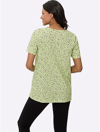 T-shirt long à col rond avec motif à pois en coupe évasée - taille standard - moda vilona