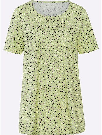 T-shirt long à col rond avec motif à pois en coupe évasée - taille standard - moda vilona
