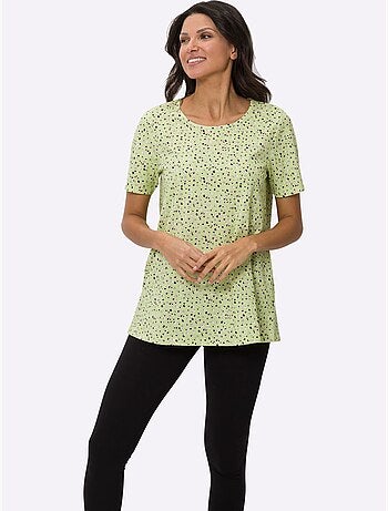 T-shirt long à col rond avec motif à pois en coupe évasée - taille standard - moda vilona