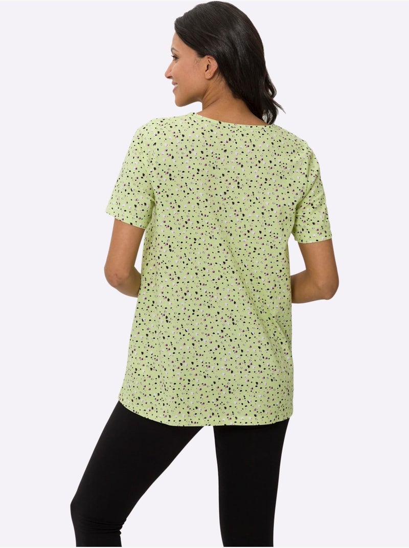 T-shirt long à col rond avec motif à pois en coupe évasée - taille standard - moda vilona Pistache - Kiabi