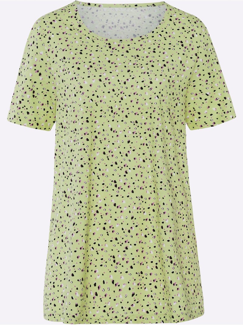 T-shirt long à col rond avec motif à pois en coupe évasée - taille standard - moda vilona Pistache - Kiabi