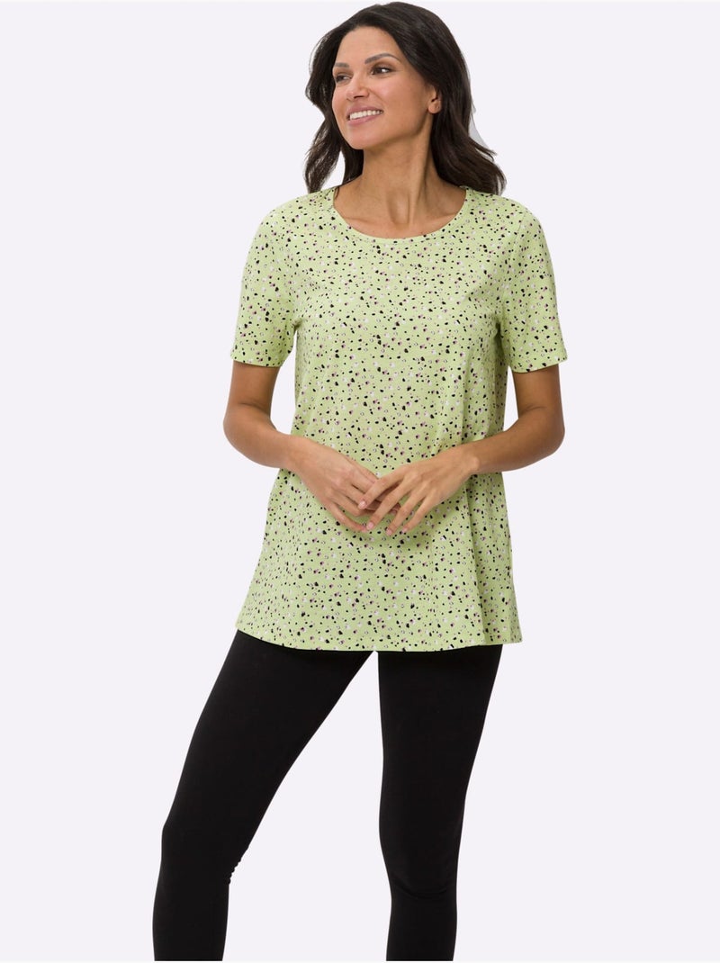 T-shirt long à col rond avec motif à pois en coupe évasée - taille standard - moda vilona Pistache - Kiabi