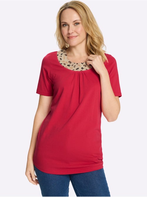 T-shirt long à col rond avec motif léopard et fronces raffinées - Taille standard - Moda Vilona - Kiabi T-shirt long à col rond avec motif léopard et fronces raffinées - Taille standard - Moda Vilona - Kiabi