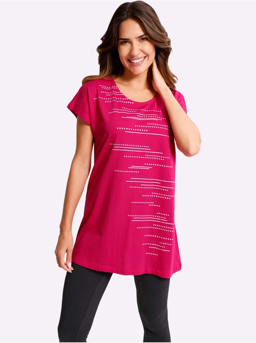 T-shirt long à col rond avec motifs brillants et coupe en A - Taille standard - Moda Vilona - Kiabi T-shirt long à col rond avec motifs brillants et coupe en A - Taille standard - Moda Vilona - Kiabi