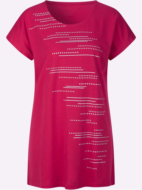 T-shirt long à col rond avec motifs brillants et coupe en A - Taille standard - Moda Vilona - Kiabi T-shirt long à col rond avec motifs brillants et coupe en A - Taille standard - Moda Vilona - Kiabi