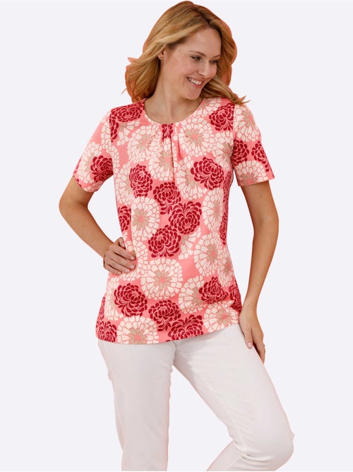 T-shirt long à col rond avec motifs floraux et plis - Taille standard - Moda Vilona - Kiabi T-shirt long à col rond avec motifs floraux et plis - Taille standard - Moda Vilona - Kiabi