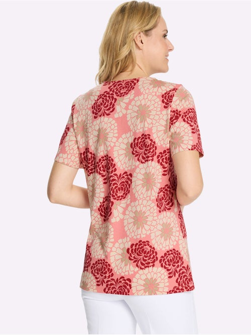 T-shirt long à col rond avec motifs floraux et plis - Taille standard - Moda Vilona - Kiabi T-shirt long à col rond avec motifs floraux et plis - Taille standard - Moda Vilona - Kiabi