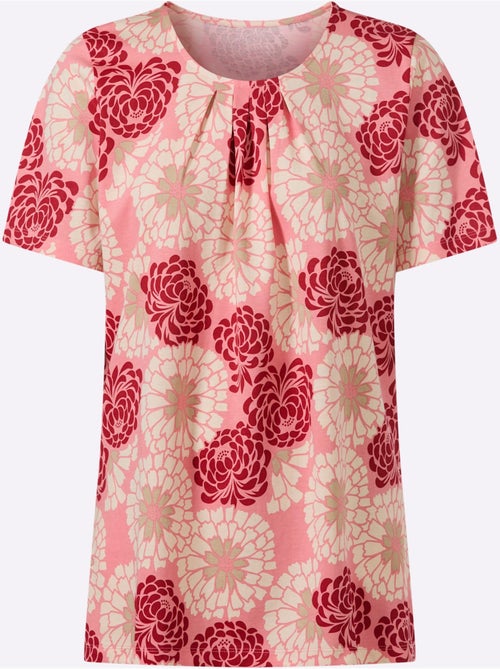 T-shirt long à col rond avec motifs floraux et plis - Taille standard - Moda Vilona - Kiabi T-shirt long à col rond avec motifs floraux et plis - Taille standard - Moda Vilona - Kiabi