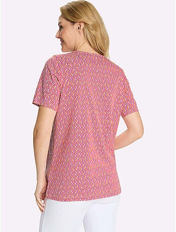 T-shirt long à col rond avec plis creux et manches courtes - taille standard - moda vilona