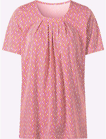 T-shirt long à col rond avec plis creux et manches courtes - taille standard - moda vilona