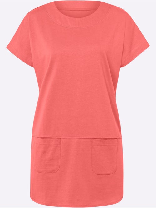 T-shirt long à col rond avec poches et fentes latérales - Taille standard - Moda Vilona - Kiabi