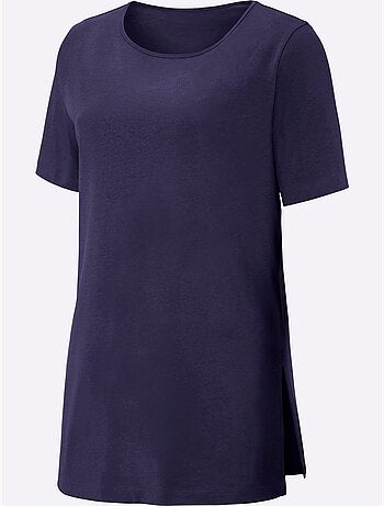 T-shirt long à col rond et manches courtes avec fentes latérales - Taille standard - Moda Vilona