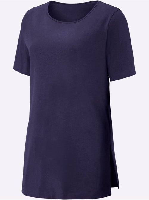 T-shirt long à col rond et manches courtes avec fentes latérales - Taille standard - Moda Vilona - Kiabi
